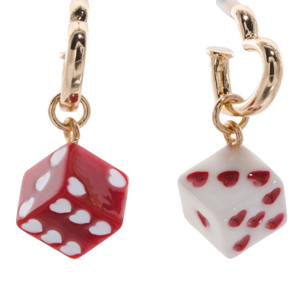 Betsey Johnson Red and White Dice Earrings
